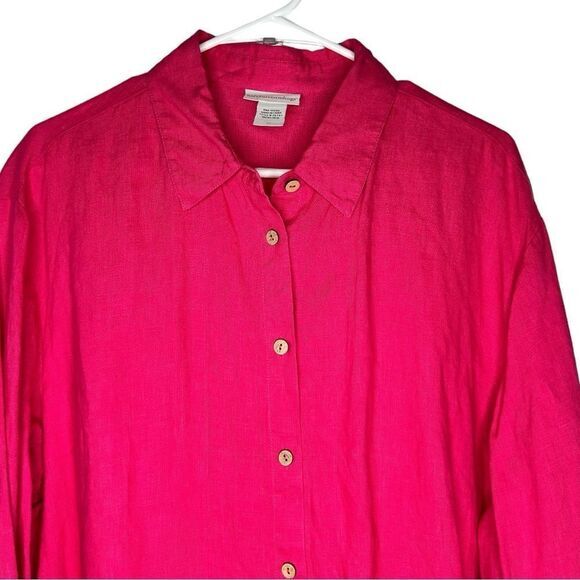 Soft Surroundings Linen Pink full Button Front 100% Linen top Size XL - Picture 2 of 9